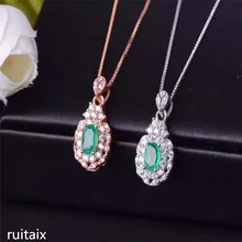 KJJEAXCMY boutique jewels S925 Sterling silver natural emeralds necklace inlaid jewelry female style gem pendant silverhoo aurora pendant necklace halo crystal gem s925 sterling silver fashion necklace women s elegant engagement