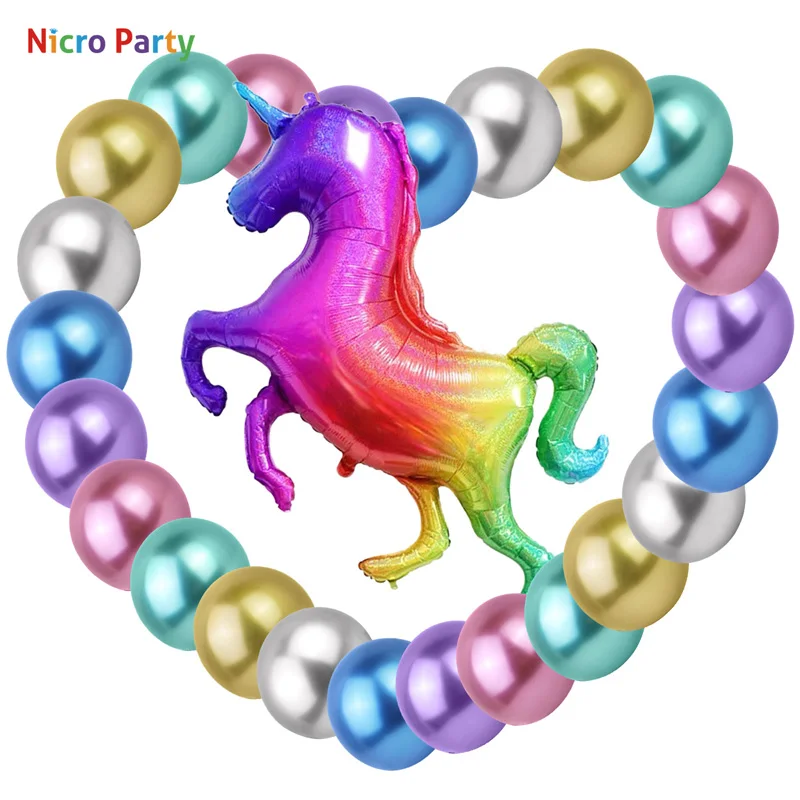 Nicro 25/37 шт/набор фольгированные воздушные шары-единороги бумажные цветы Детские наборы для украшения дня рождения DIY Новые вечерние украшения для дома# Set109