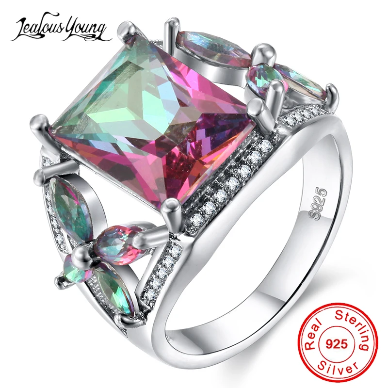 

Fashion Multicolor CZ Zircon Engagement Ring With White Silver Color Square Crystal Rings for Women Party Jewelry Gift mujer