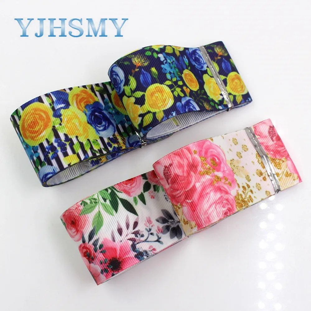 YJHSMY I 19330 838 38 мм 10 ярдов Цветок термопечать ленты grosgrain Бант колпачок DIY аксессуары