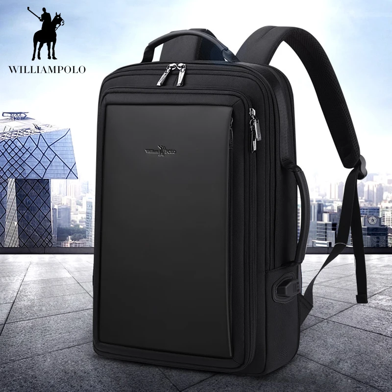Мужской повседневный деловой рюкзак WILLIAMPOLO черный водонепроницаемый тонкий