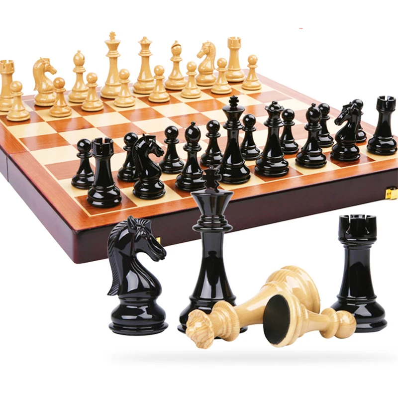 BSTFAMLY Wooden Chess Set Chessman International Chess Game High-grade Folding Chessboard ABS Steel Chess Pieces Steel Gift I36