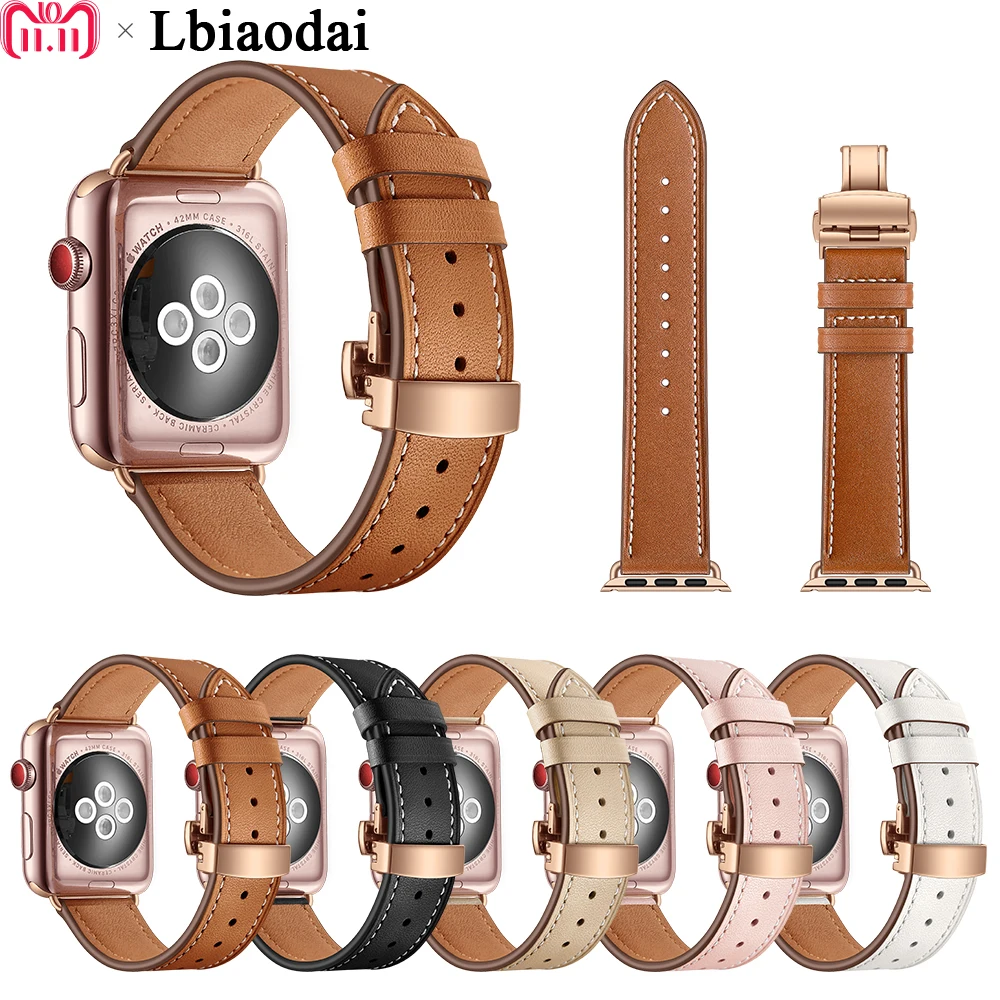 

Crested Butterfly Loop band strap For Apple watch 4 44mm 40mm iwatch series 4/3/2/1 42mm 38mm Genuine Leather Wrist Bracelet