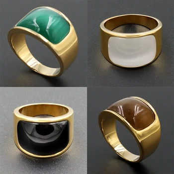

A lot of Vintage Women Big Stone Wedding Rings Jewelry Stainless Steel Green&Brown Stone Rings for Women Men Party Jewelry