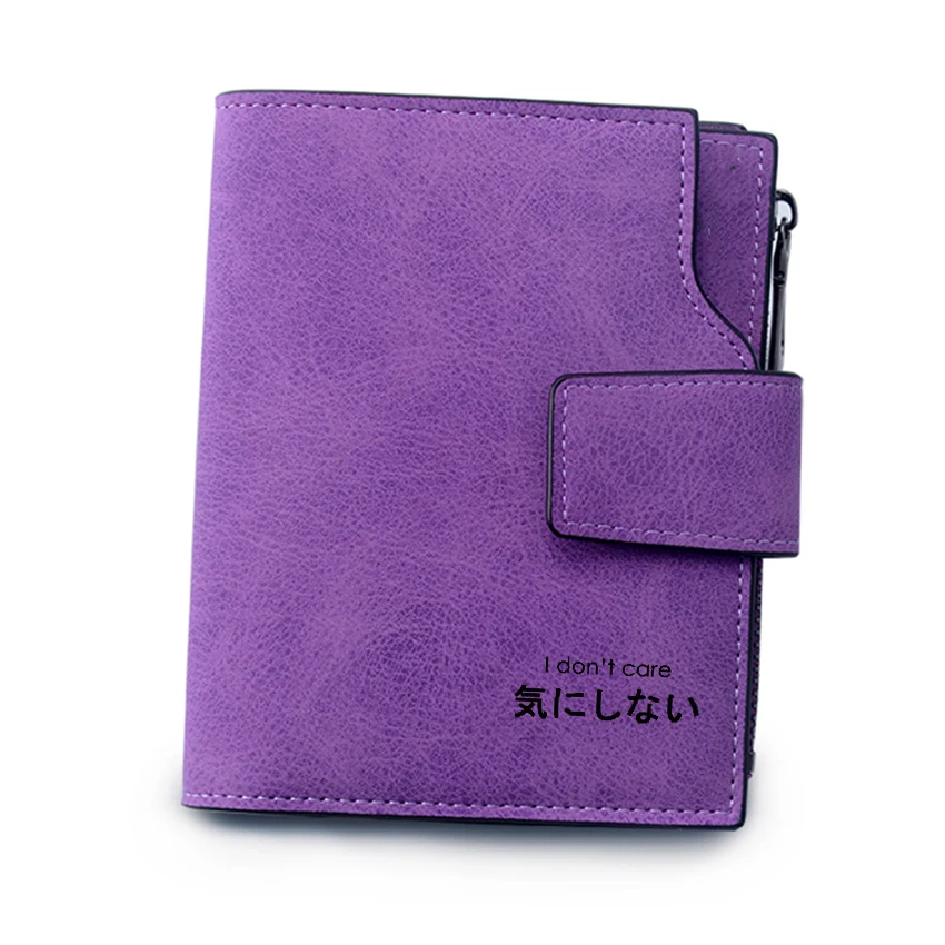 

I don't care japanese Letters Engraved Wallets Cards Holders Personality Short Wallet with Zip Coin Pocket Fashion Women Purse