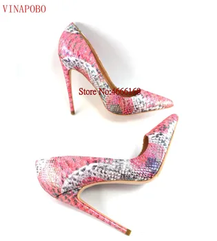 

Women Shoes High Heels Pointed Toe Woman Pumps Sexy Snake Party Shoes Spring Slip On Office Ladies Shoes Dress red Plus Size 43