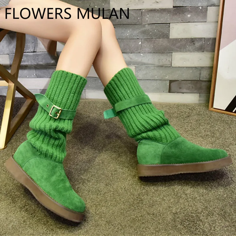 

Hot Selling Sock Booties Red Blue Green Round Toe Platform Women Flats Autumn Winter Boots New Arrival Women Shoes 2019
