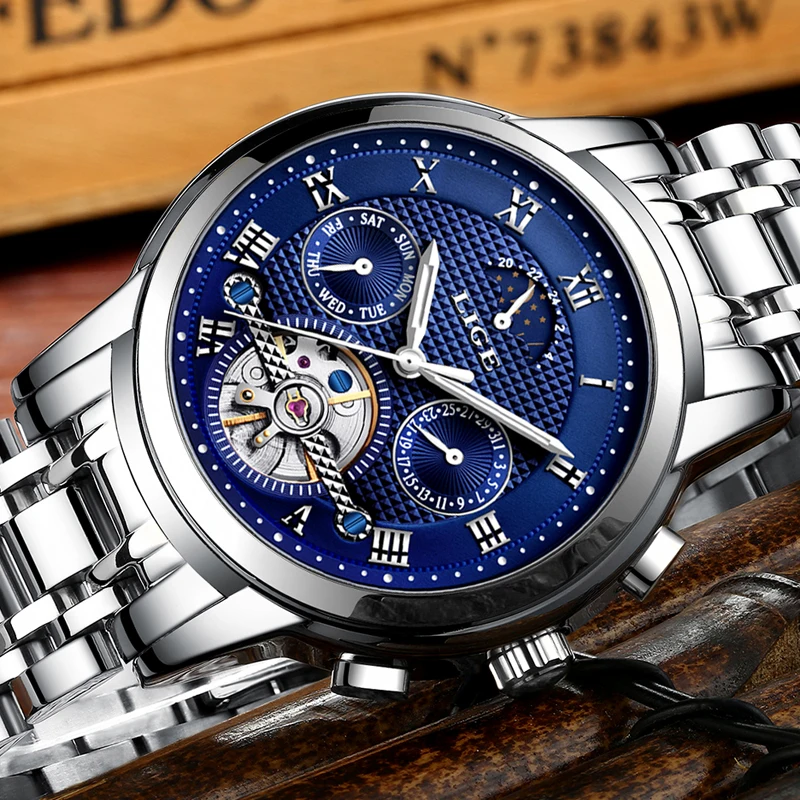 

LIGE Mens Watches Top Brand Luxury Automatic Mechanical Watch Men Full Steel Business Waterproof Sport Watches Relogio Masculino