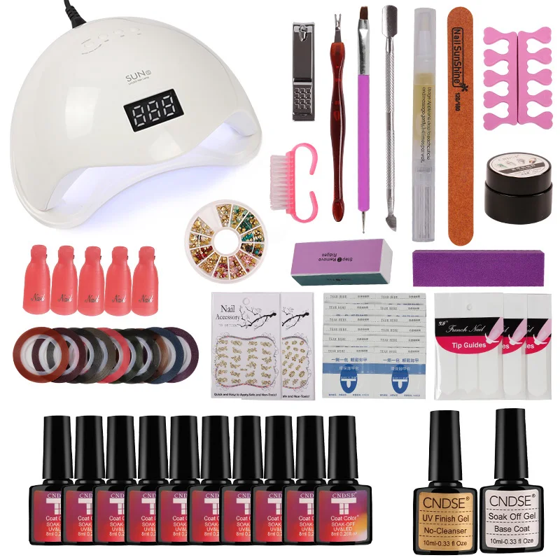 

CNDSE Manicure Set Choose 10 Colors Gel Polish Base Top Coat Nail Kits Extension UV Gel Nail Dryer Electric Manicure Handle Kit