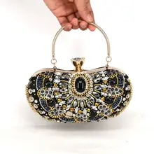 Mode Frauen Elegante Bankett Schwarze Perlen Handtasche Abendtaschen Prom Party Kupplungen Geldbörsen Braut Hochzeit Geldbörsen Mit Kette 14