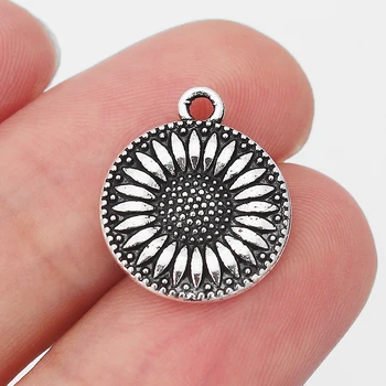 

20pcs Round Sun Flower Charm Pendant Fit Necklace Earring Making Finding 18x15mm