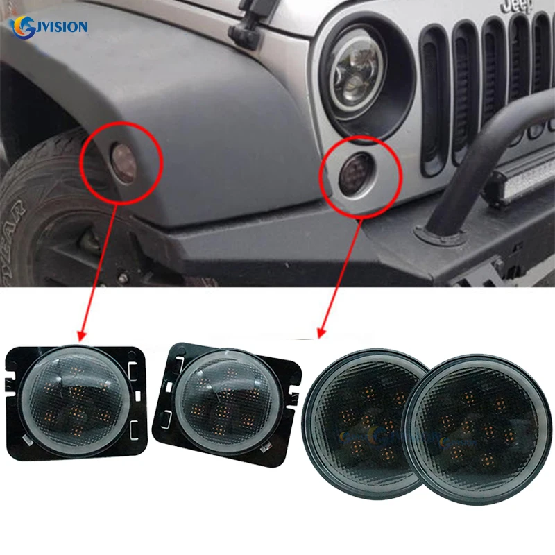 

Amber / Yellow LED Front Grille Turn Signal Light & Fender Side Marker Light Assembly For 2007-2015 Jeep Wrangler JK JKU