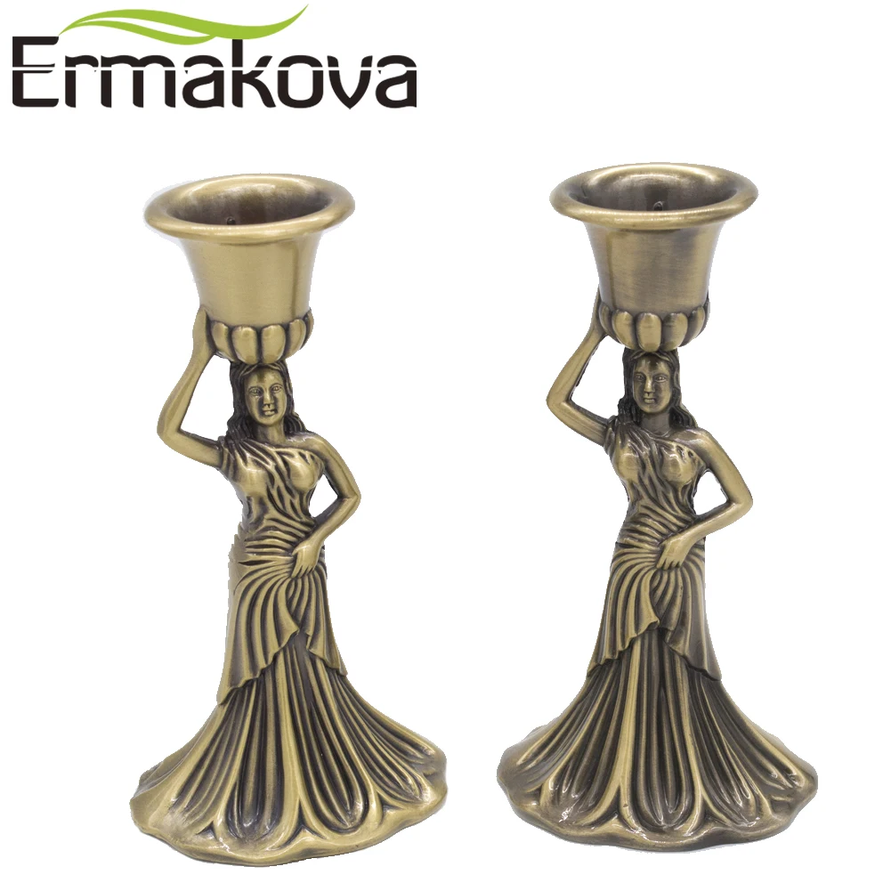 

ERMAKOVA Pillar Candlestick 2 Pcs/Pair 14.5cm Height Metal Retro Beauty Pillar Candle Holder Cup Pedestal Candlelight Dinner