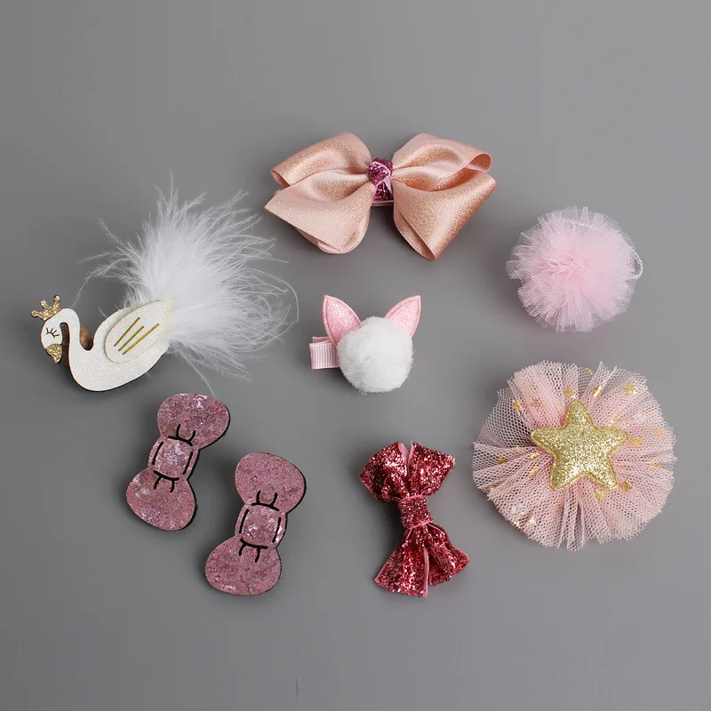 New All-match Classic Hairpin 8 PCS Crown Bowknot Hair Clip Baby Hair Accessories Children Headwear Girls Hairclips