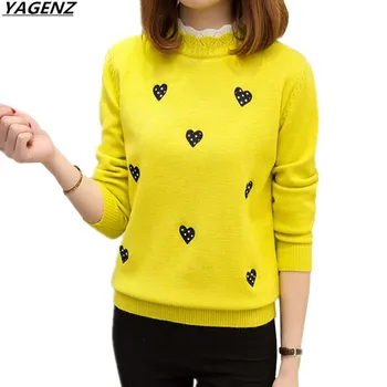 

Autumn Winter Women Sweater 2017 New Fashion Embroidery Pullover Knitting Sweaters Short Fake Two Pieces Sweaters Women YAGENZ