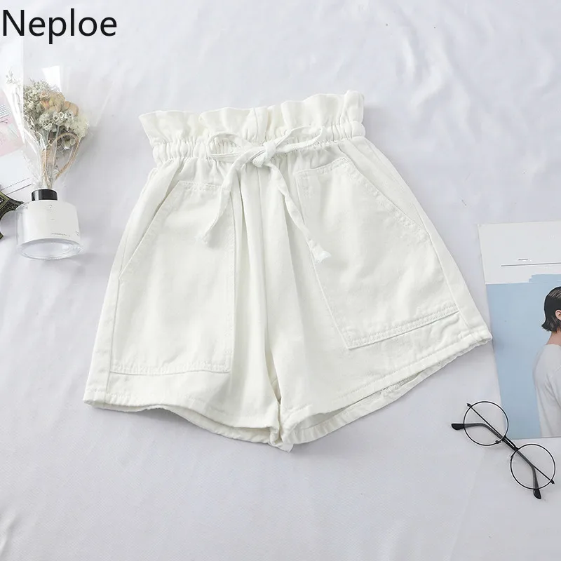 Neploe бутон Drawstring женские шорты с высокой талией карманами короткие Feminino Лето 2019