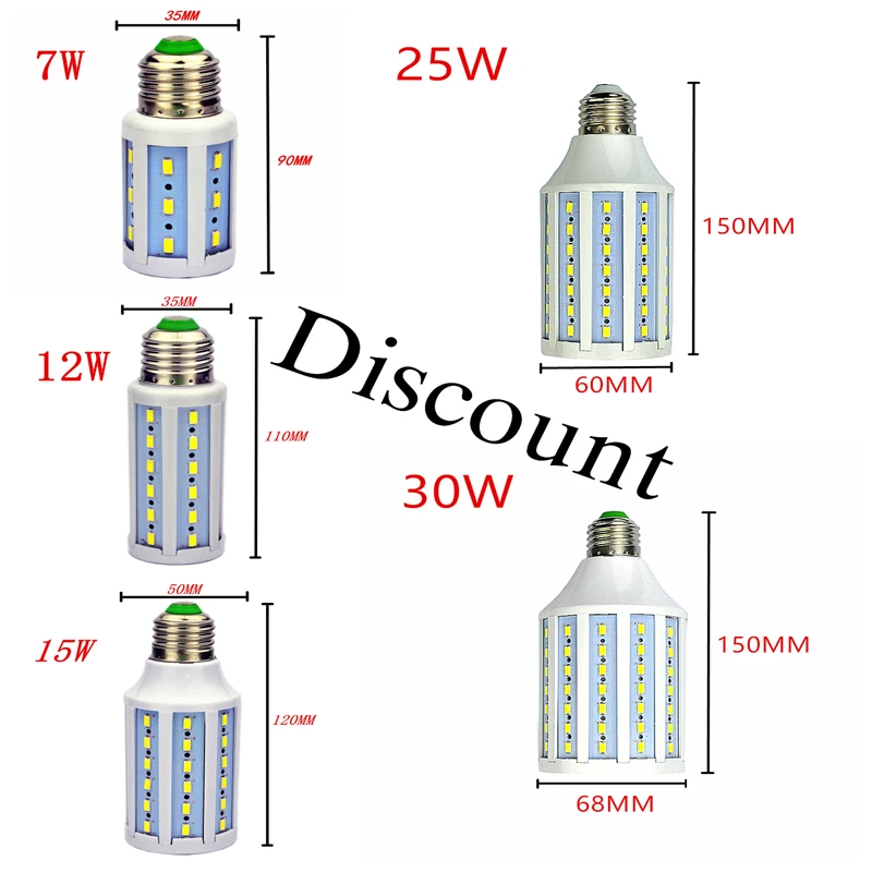 

Discount SMD5730 7W 12W 15W 25W 30W Light Bulb B22 E26 E27 E14 LED Lamp LED Bulb 85-265V/AC Corn Bulb Light Bulb