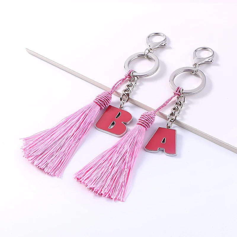 

KOMi Oil Dripping Alphabet A-Z Letter Key Ring Colorful Long Tassel Car Bag Key Chain Souvenirs Gifts B10518-B10523