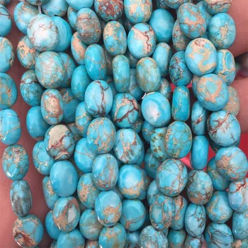 

Genuine Oval Round 8*10MM Natural Stone Blue Sea Sediment Turquoise Imperial Jasper Gemstone Diy Bead For Fine Jewelry Making