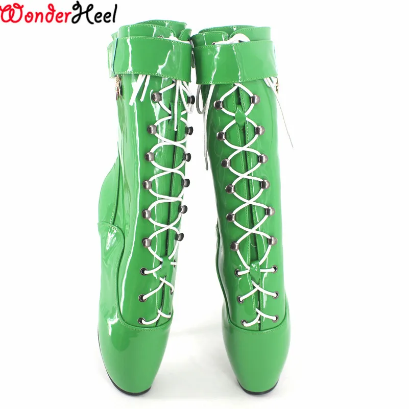 Wonderheel Extreme high heel 7" heel ballet boots green patent sexy fetish women sexy shoes lace