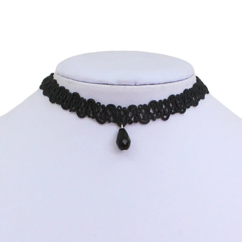 Кожаное Кружевное колье с кулоном, ожерелье с кристаллами, черный короткий воротник, женское ювелирное изделие - Окраска металла: B