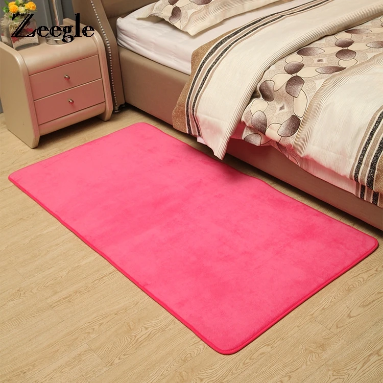 Zeegle Coral Velet Bedside Rug Non Slip Yoga Mats Solid Living Room