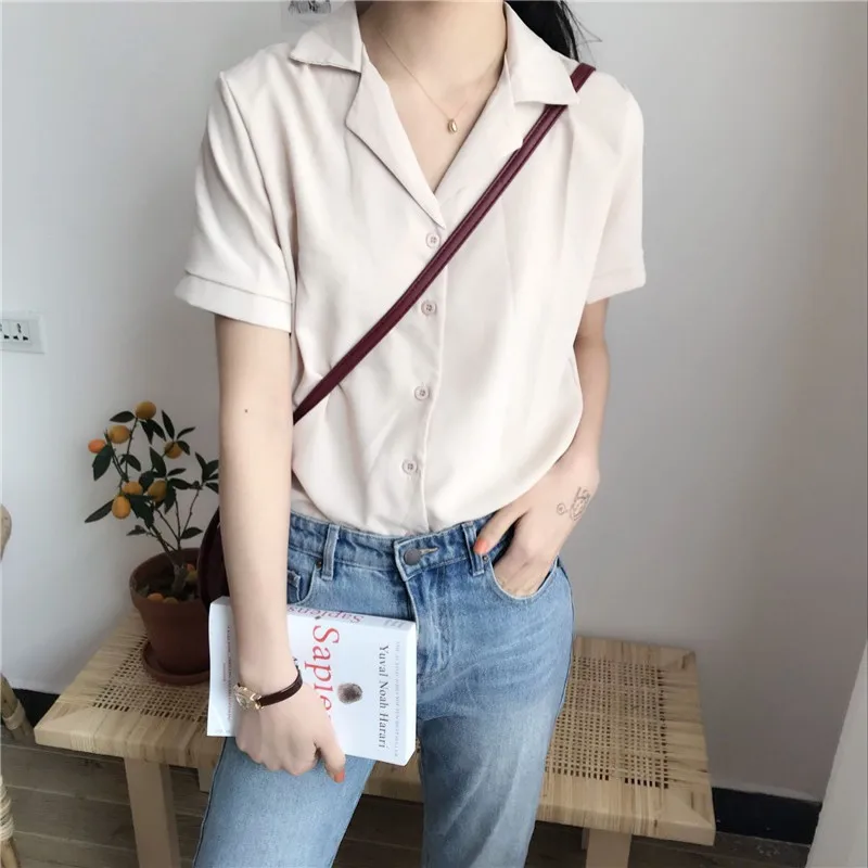 Women's Elegant Short Sleeves Plain Shirt-4