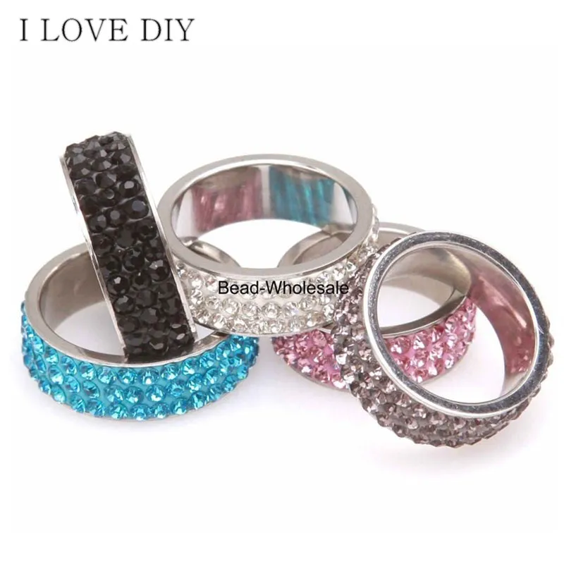 

Fashion Austrian Crystal 3-Row Pave Titanium Steel Rings For Women