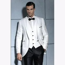 Latest Design white Mens Party Prom Suit 3 piece Groom Tuxedo Groomsmen Wedding Blazer Suits for men 2017 (Jackets+Pants+Vest)