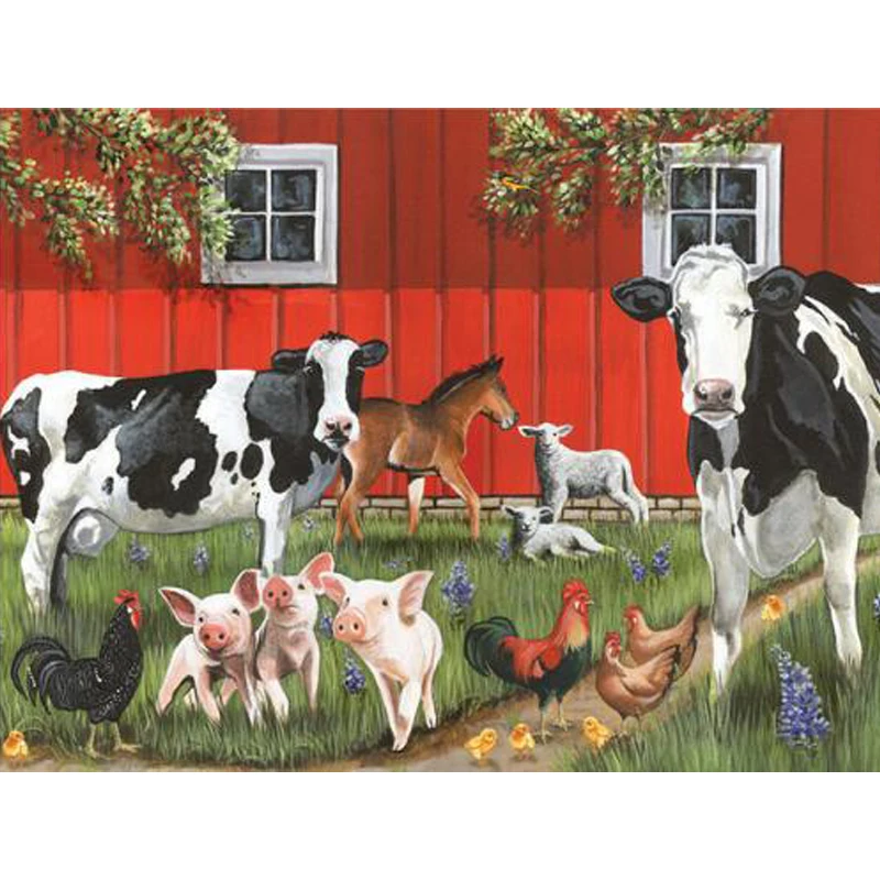 Farm Diamond Embroidered Cow,Horses, pigs, 5D Diy square Diamond