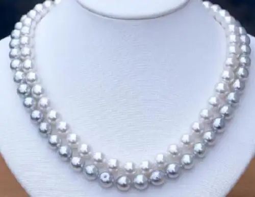 

DOUBLE STRANDS 10-11MM SOUTH SEA WHITE GREY MULTICOLOR PEARL NECKLACE