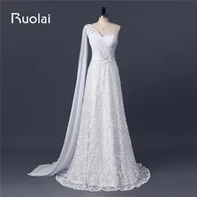 Real Picture Sexy Sweetheart One Shoulder A-Line Chiffon Lace Wedding Dresses with Crystal Bridal Gown Vestido de Noiva FW89