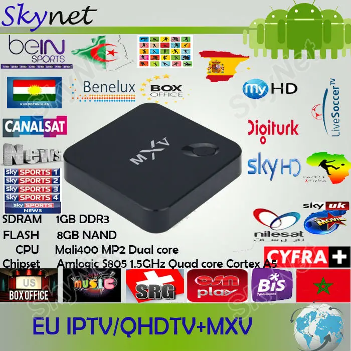 Mxv четырехъядерных процессоров android тв коробка S805 1 ГБ / 8 H.265 медиаплеер