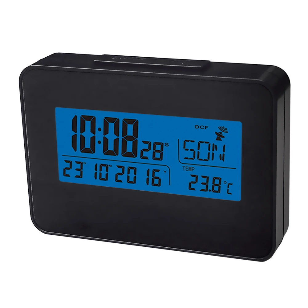 

DYKIE New Arrival Global Radio Controlled Clock Blue Backlight Digital Indoor Thermometer Portable Rectangle Weather Station