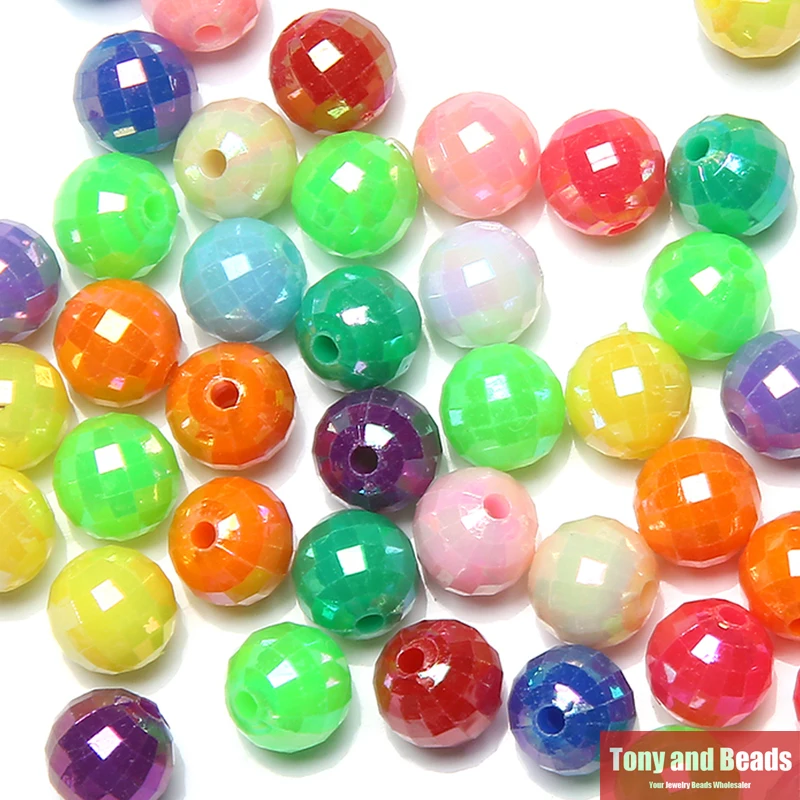 

Free Shipping AB Mixed Colour Faceted Round Acrylic Spacer Beads Charms 6 8 10 12MM Pick Size For Jewelry Making
