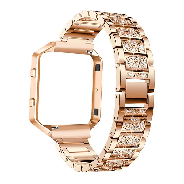 Ремешок для часов из нержавеющей стали для Fitbit Blaze, сменный металлический чехол с браслетом из горного хрусталя, ремешок для часов - Цвет ремешка: Rose gold