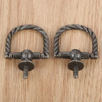 

DRELD 2Pcs Antique Handle Cabinet Knobs Jewelry Box Drawer Cupboard Pull Handles Self-Tapping Screws Furniture Fittings 28*22mm