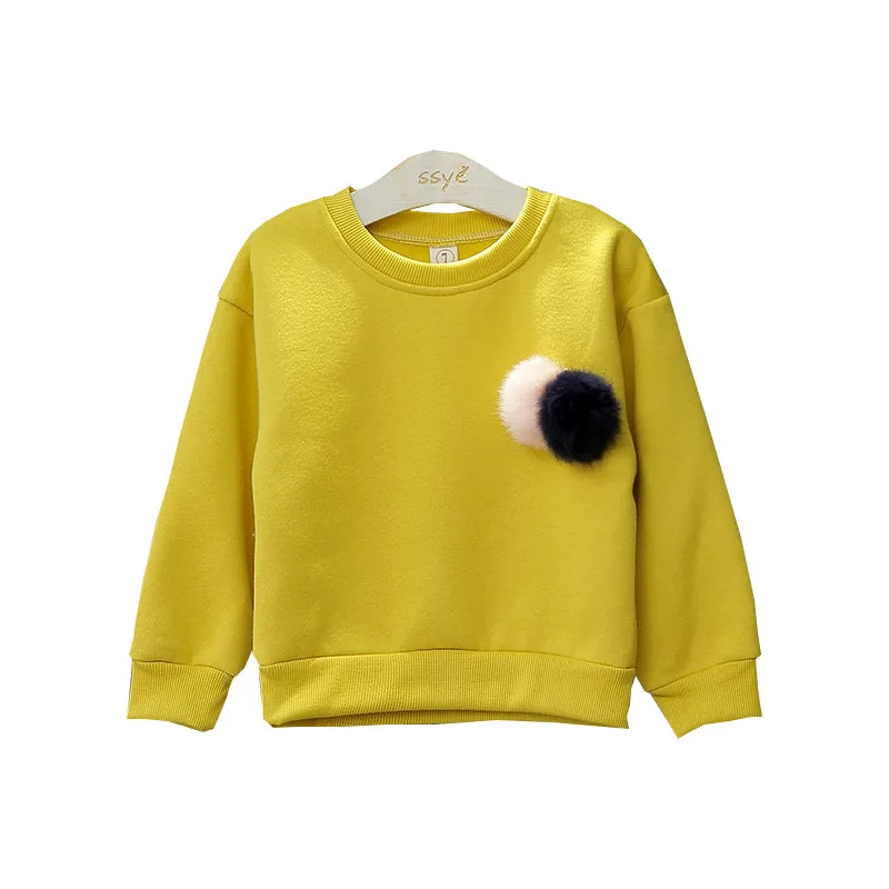 Pаспродажа Одежда для маленьких девочек Новинка 2016 года дизайнерские одноцветные милые детские свитера с длинными рукавами и шариками пуловер для дет...