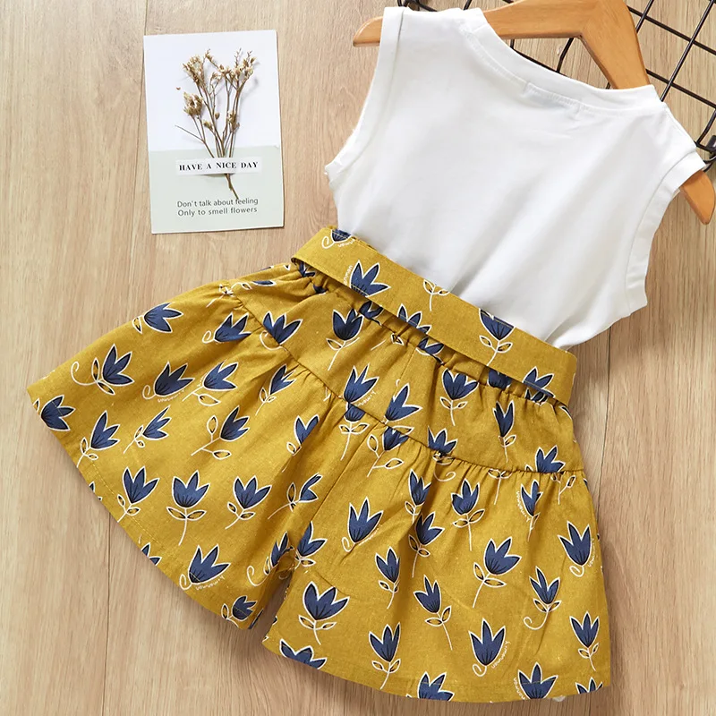 BibiCola 2019 new little girls fashion sleeveless T-shirt+cartoon pants 2pcs children girls casual clothes for 2-7