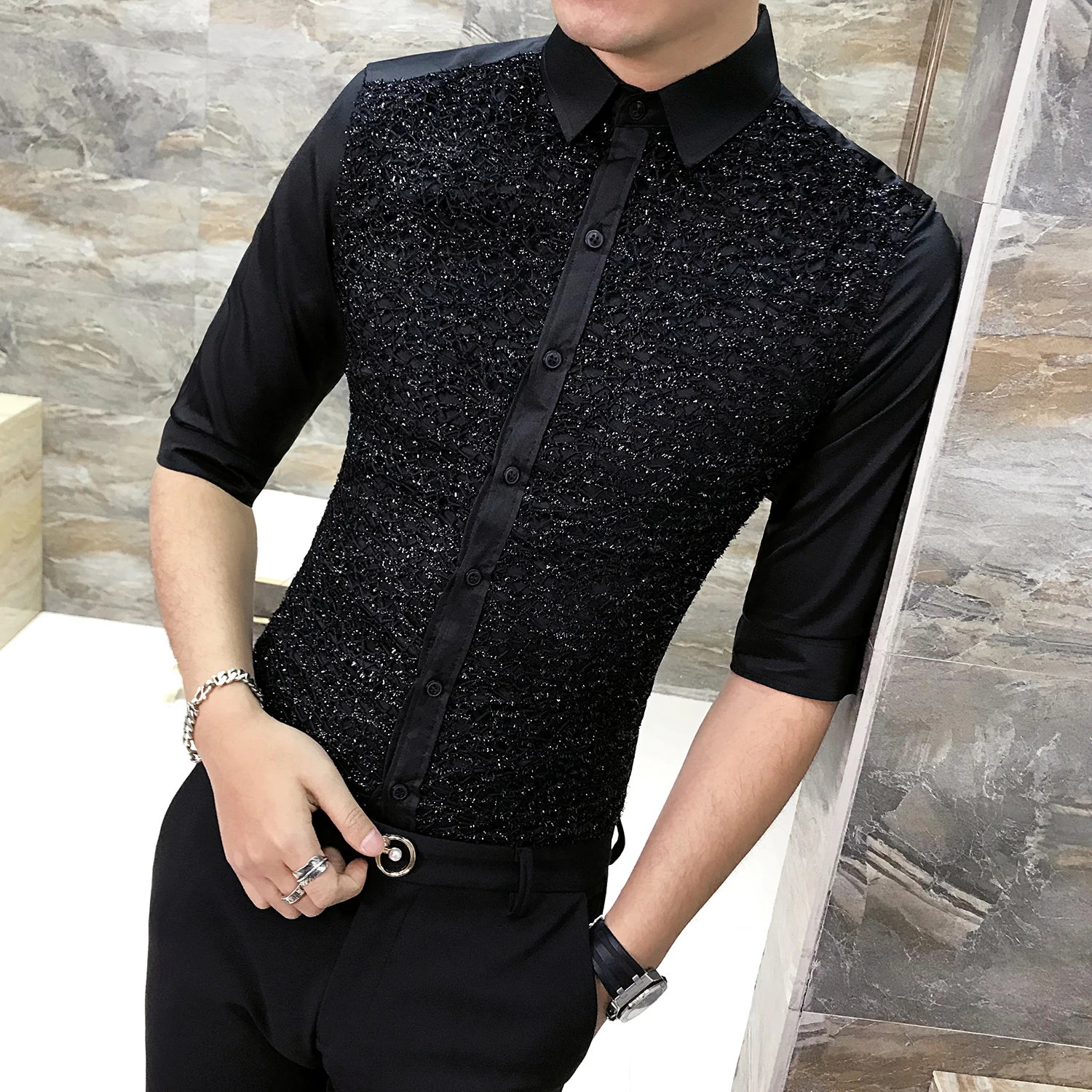 Mens Fashion Clothing Trends Lace Blouse Mannen White Chemises Pour