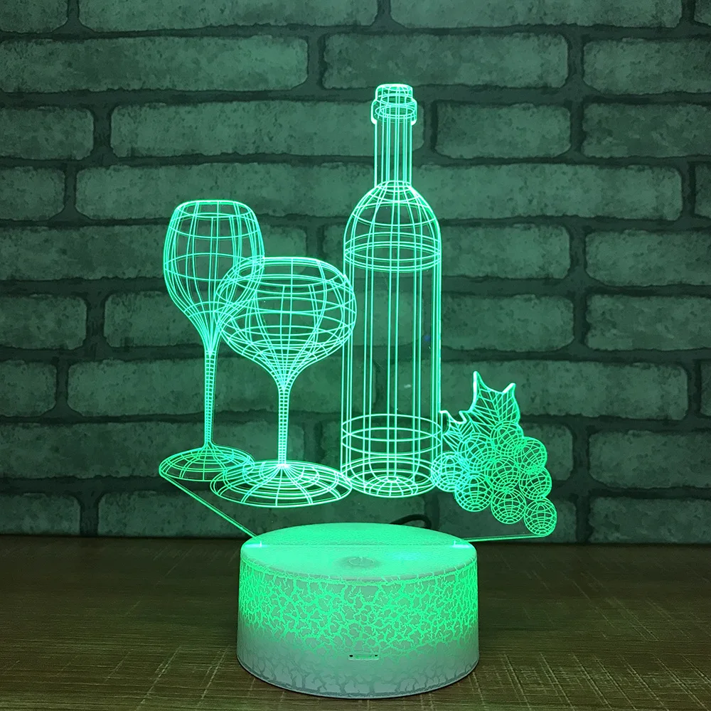

Creative Red Wine Cup 3d Lamp With Bedside Colorful Discolourful 3d Light Fixtures Bedroom Decoration Small Led Night Light
