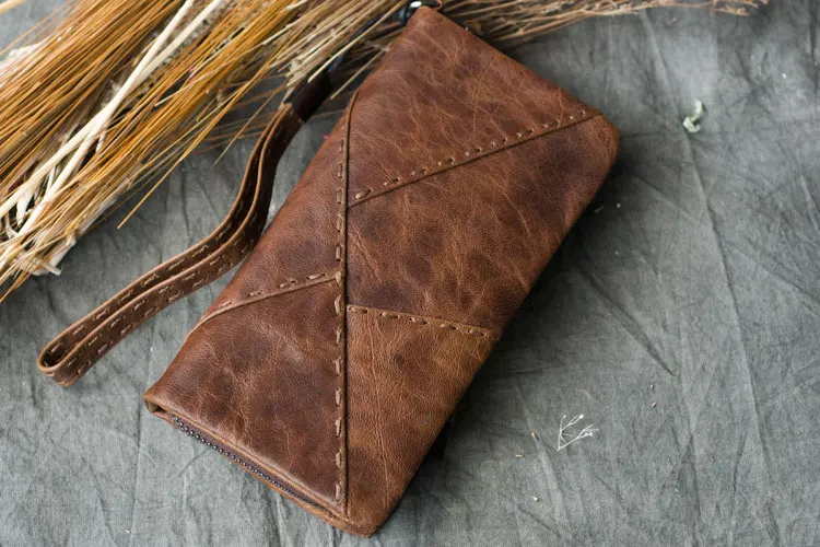 

Luxury Handmake 100% Genuine Cowhide Leather Portomonee Vintage Walet Male Wallet Men Long Clutch with Coin Purse Pocket Rfid