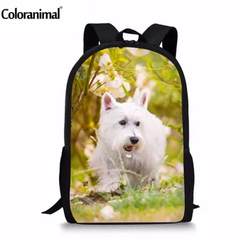 

Coloranimal Cute Westie Florals Children Cute Mochilas School Bag Kawaii Pet Dog Pattern Primary Student School Backpack Satchel