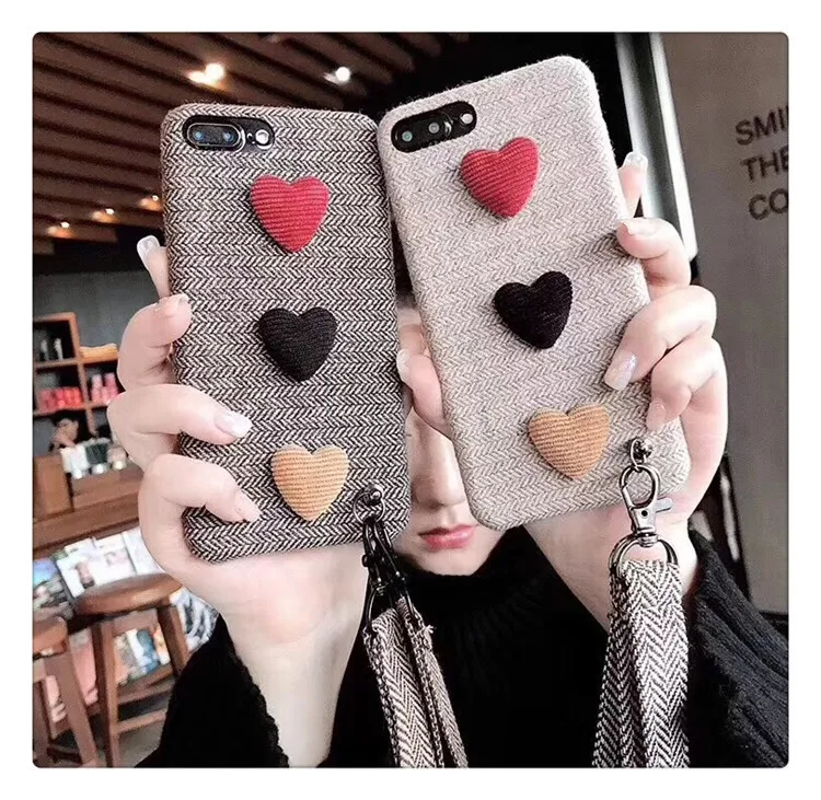 Kuutti мягкий 3D Love Heart DIY тканевый чехол для сотового телефона s с шейным ремнем Чехол
