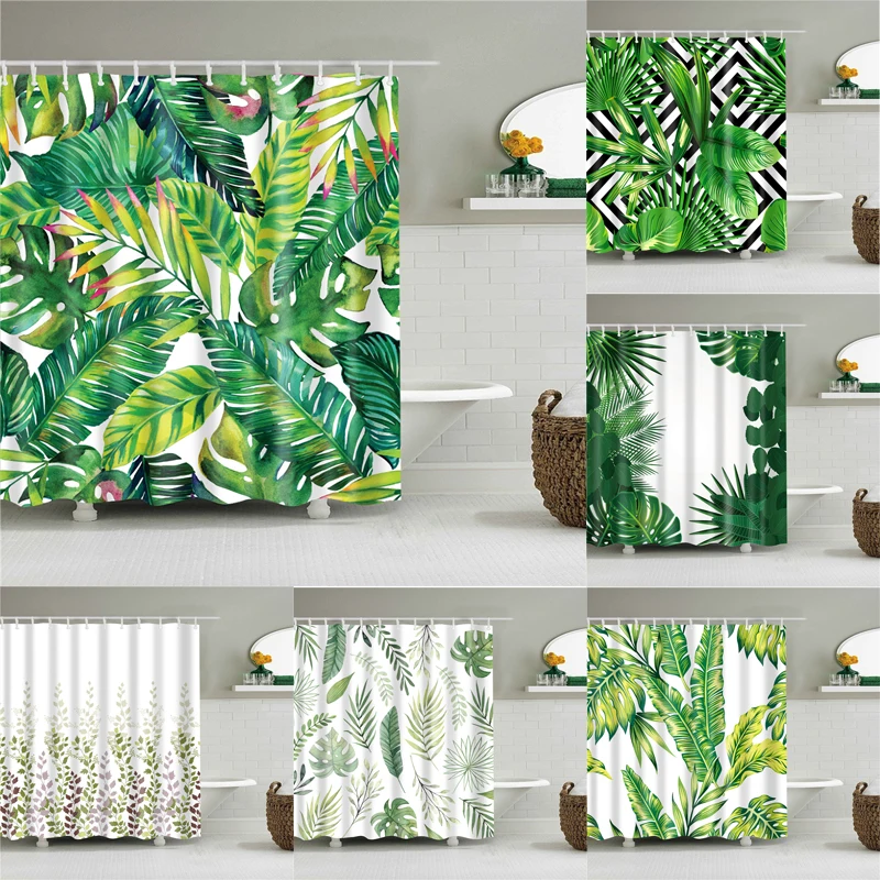 Leaves Shower Curtain Plant Printed Bath Screen for Bathroom Home
