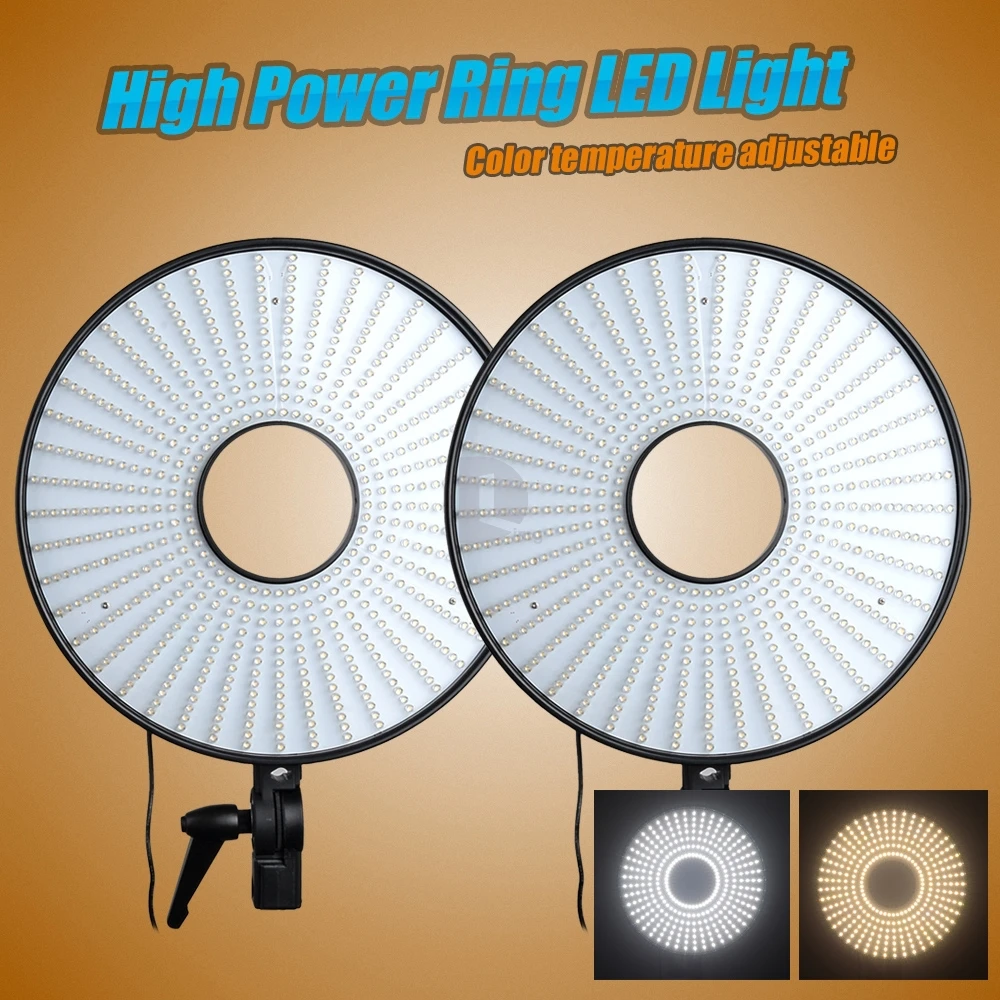 FalconEyes Super Power LED Ring Light Video Studio Light w/630pcs Led 3000K~7000K Adjustable + Light Stands for DSLR Cameras