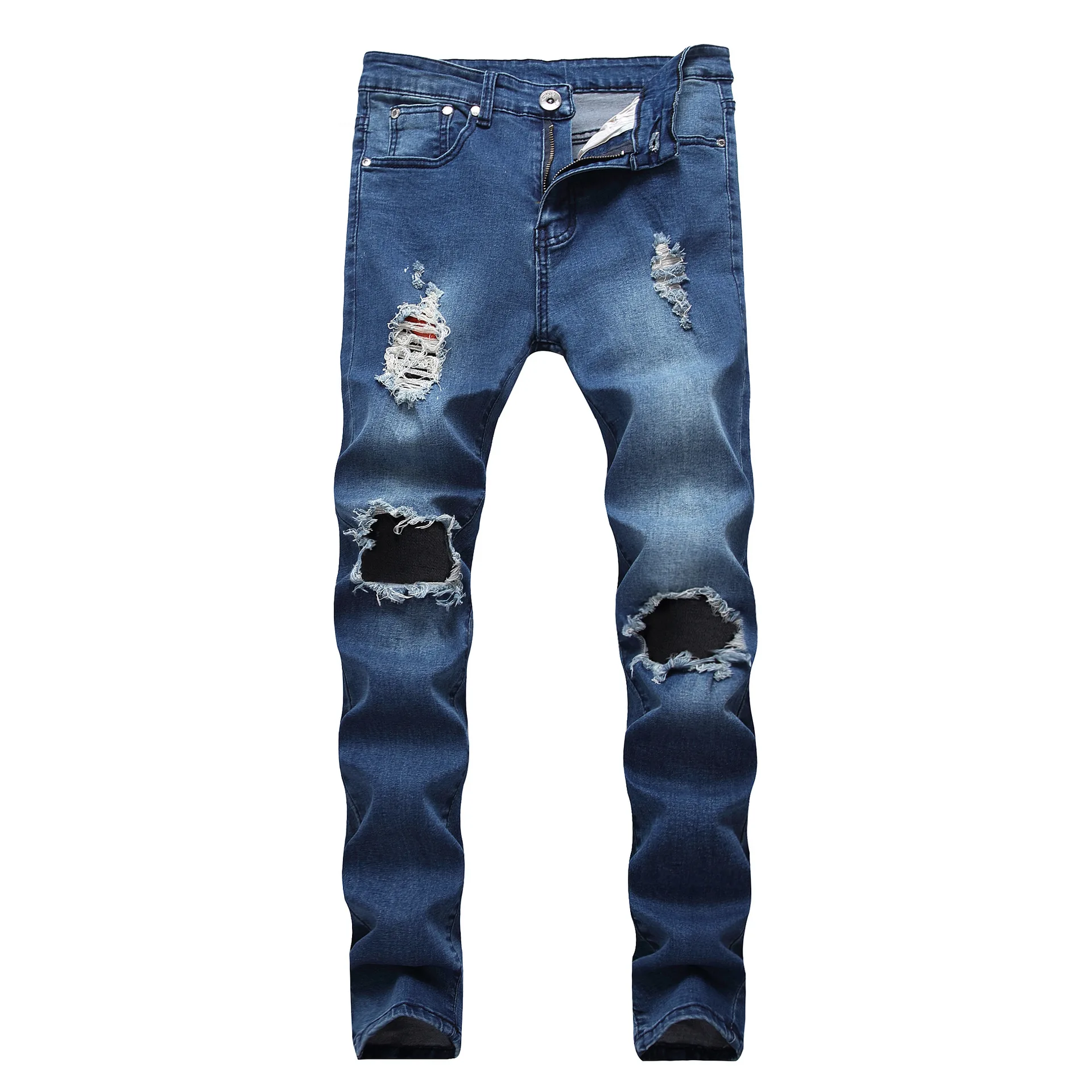Мужские эластичные рваные мужские байкерские джинсы с потертостями, облегающие джинсовые брюки мужские летние потертые узкие брюки со средней талией AA51408