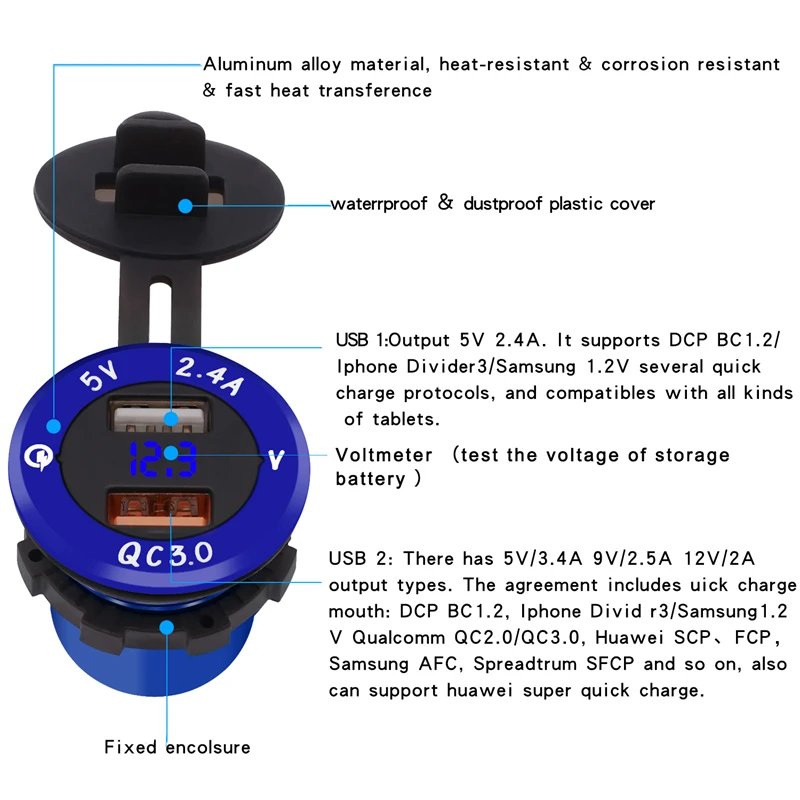 Moflyeer автомобилем быстрая Зарядное устройство автомобиля DC 12 V-24 V прикуриватель зажигалка с 2 портами QC 3,0 Мощность адаптер Micro SD мобильный