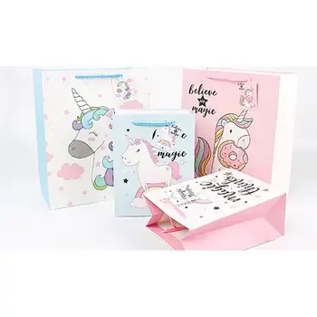 

12PCS Practical Portcal Creative Lovely Packing Bag Unicorn Pattern Paper Bags for Baby Shower Birthday Christmas Party Supplies