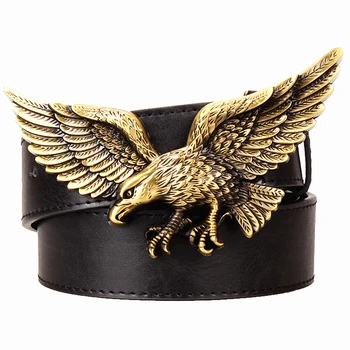 

Casual Men's belt Golden Flying eagle belts hawk metal buckle punk rock style trend women decorative belt for men gift